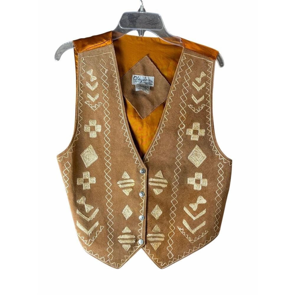 1980s Cheyenne Autumn Leather Embroidered Western Vest Boho Rodeo Chic Cowgirls